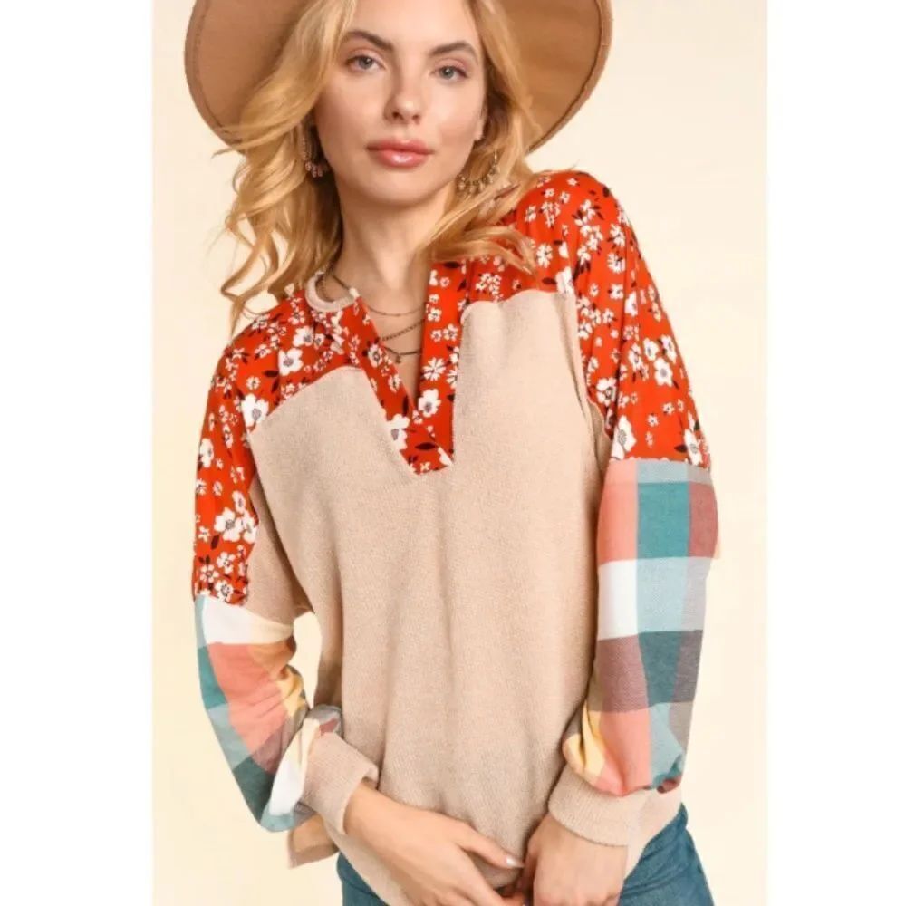 Floral Patchwork Beige Top